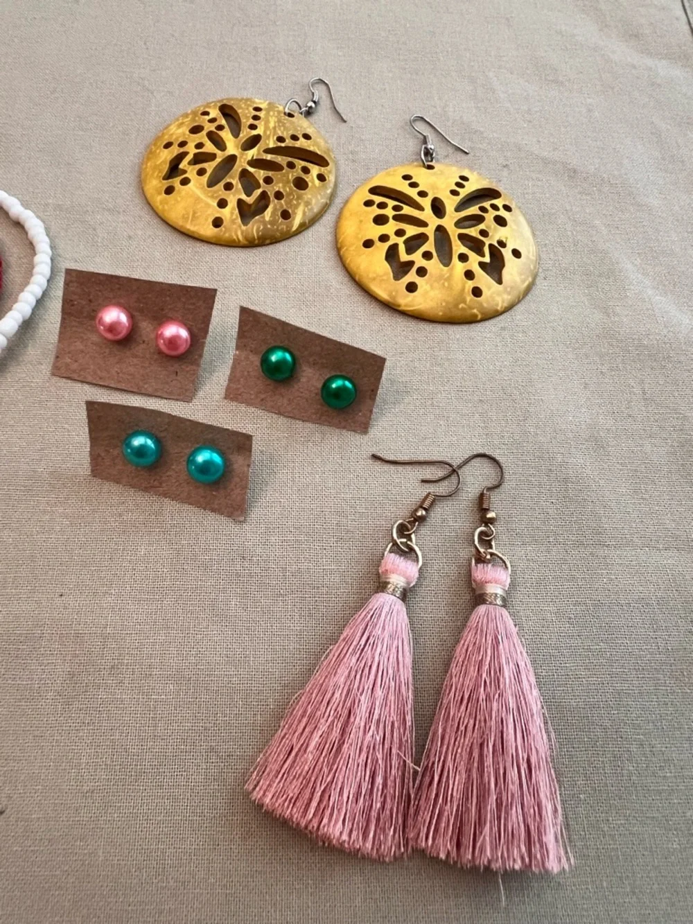 paparazzi Yellow Fringe Hoop Tassel Earrings + Pink Tassel Drop Duo